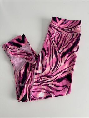 Ideology Pink and Purple Zebra-Print capri Leggings. Sheer panels. Size medium